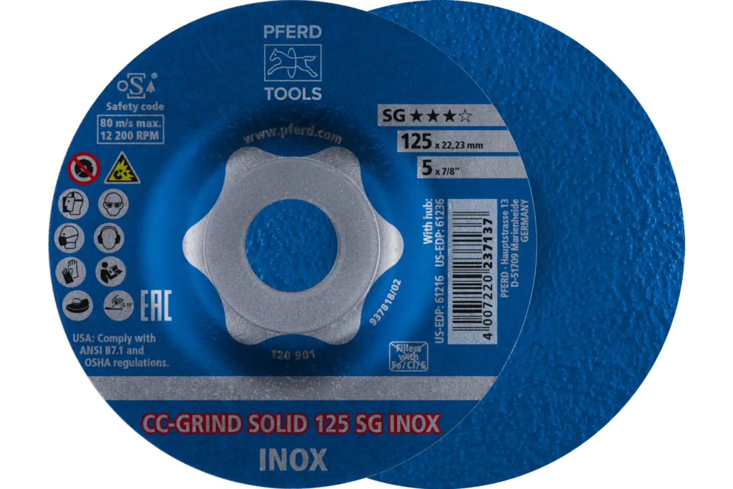Picture of Pferd Grinding disc, CC-Grind®-Solid, 5" x 7/8, SG Inox, Ceramic